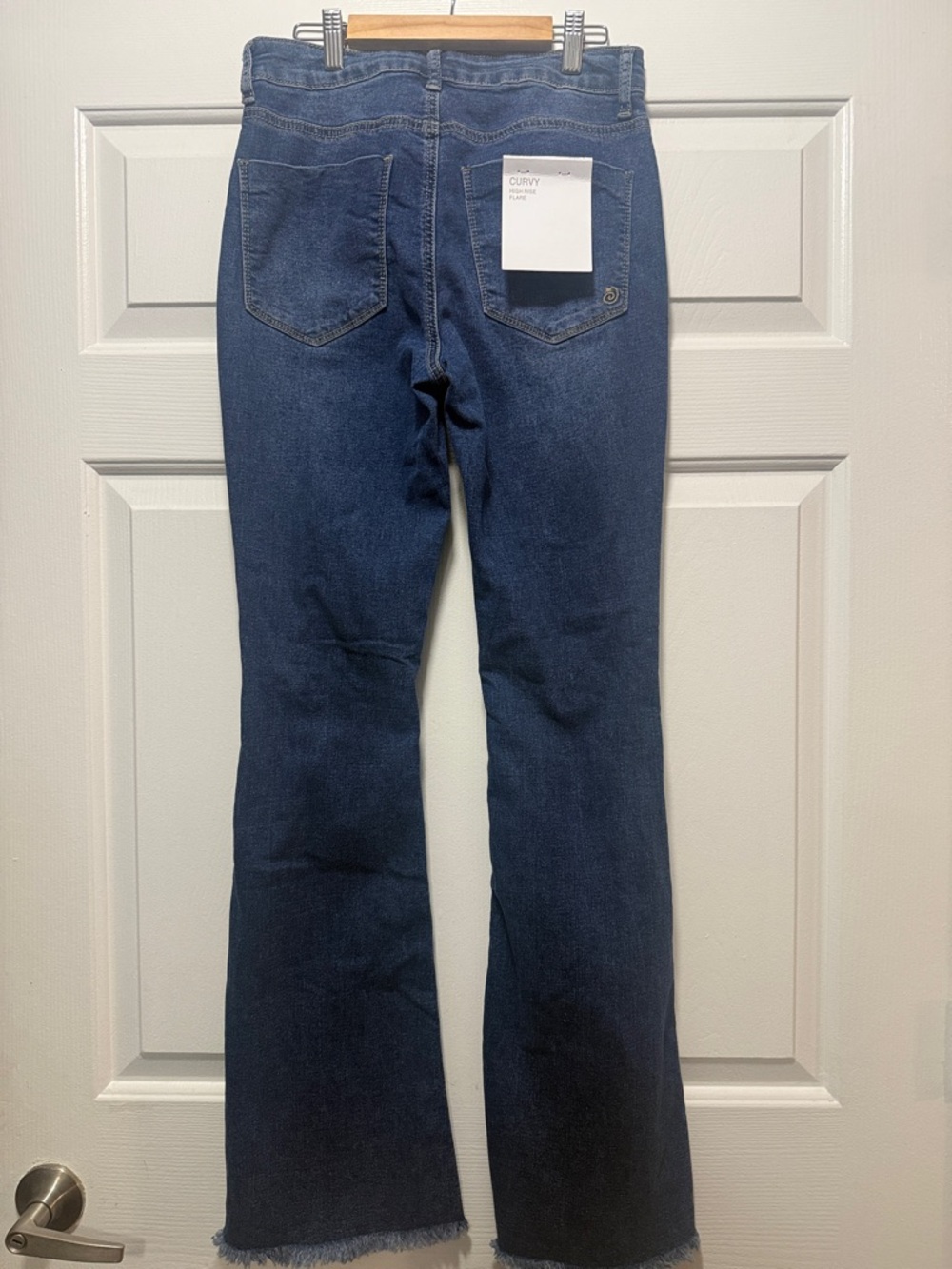 Indigo Rein Dark Blue Distressed High-Rise Flare Jeans - Picture 2 of 2
